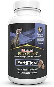 Purina Pro Plan Veterinary Supplements FortiFlora Daily Probiotics for Dogs Chewable Tablets for Digestive Gut Health and Diarrhea - 90 ct. Canister