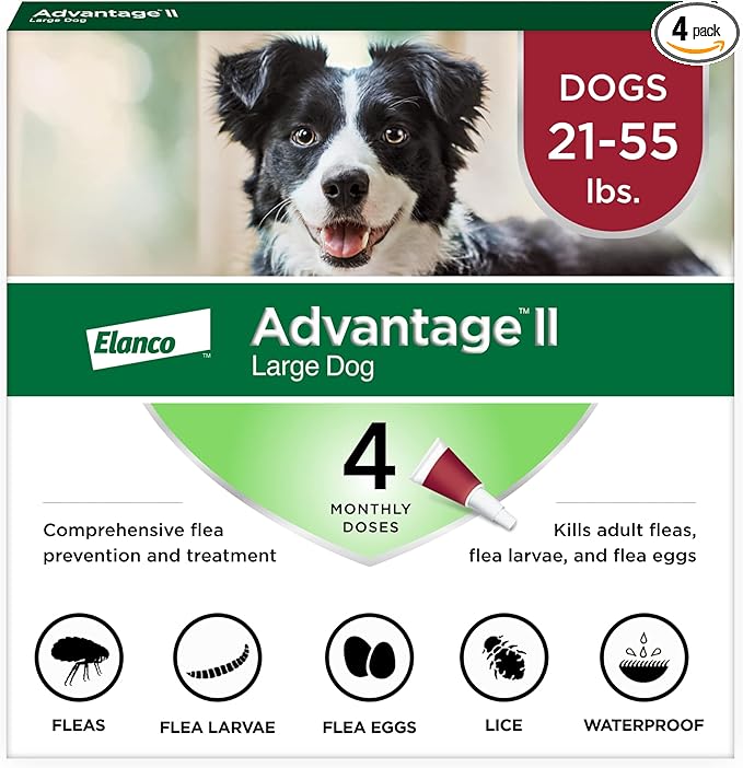 Advantage II Large Dog Vet-Recommended Flea Treatment & Prevention | Dogs 21-55 lbs. | 4-Month Supply