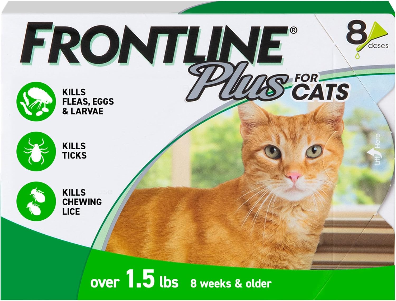 FRONTLINE Plus Flea and Tick Treatment for Cats (Over 1.5 lbs) – 8 Treatments