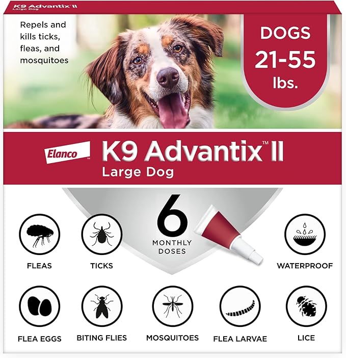 K9 Advantix II Large Dog Vet-Recommended Flea, Tick & Mosquito Treatment & Prevention | Dogs 21–55 lbs. | 6-Month Supply