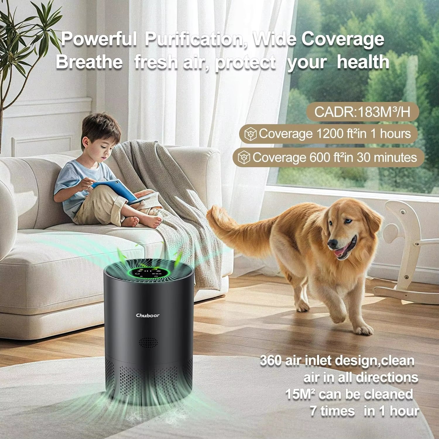 Chuboor Air Purifier for Home – H13 True HEPA Air Cleaner with PM2.5 Detection for Smoke, Dust, Pollen & Odor Removal