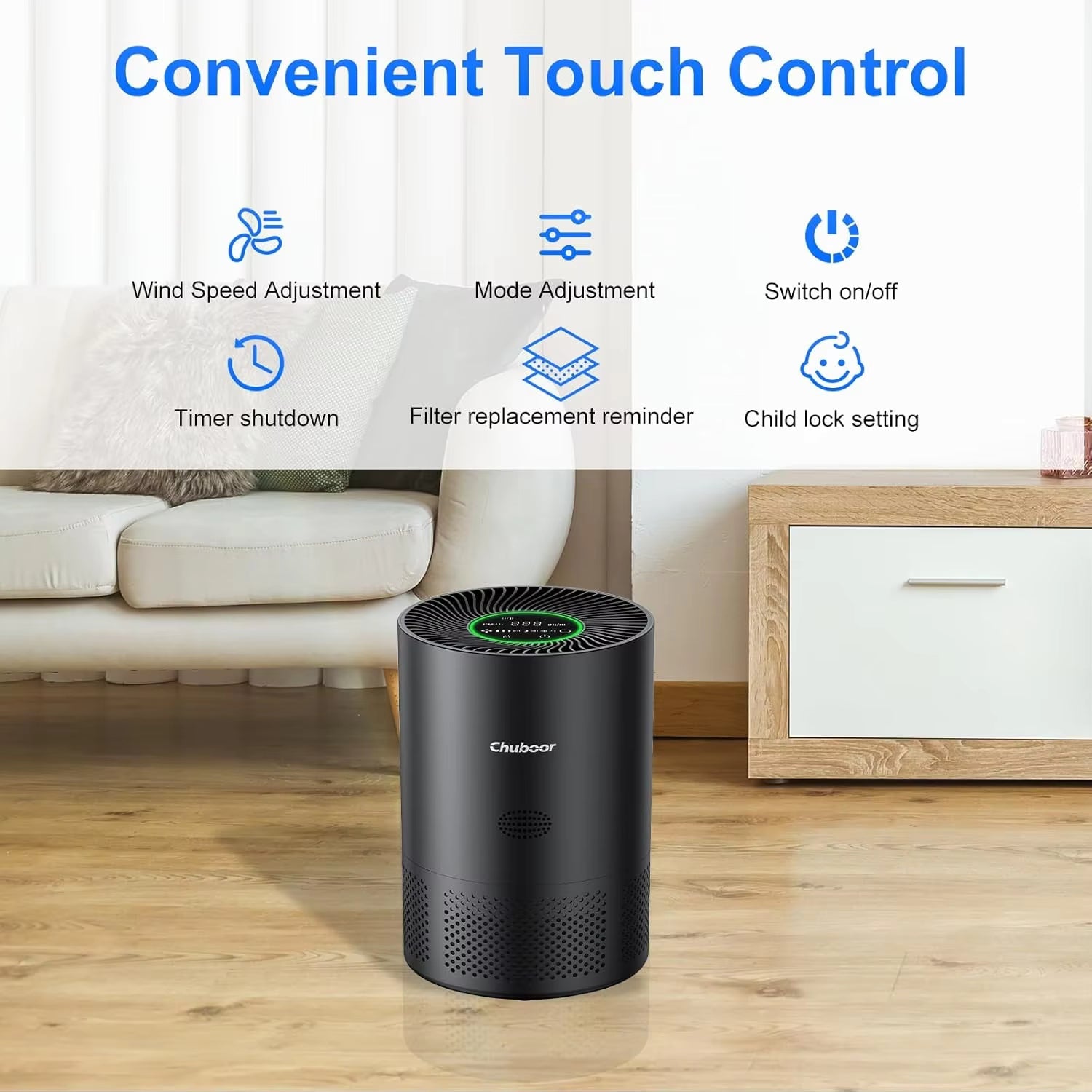 Chuboor Air Purifier for Home – H13 True HEPA Air Cleaner with PM2.5 Detection for Smoke, Dust, Pollen & Odor Removal
