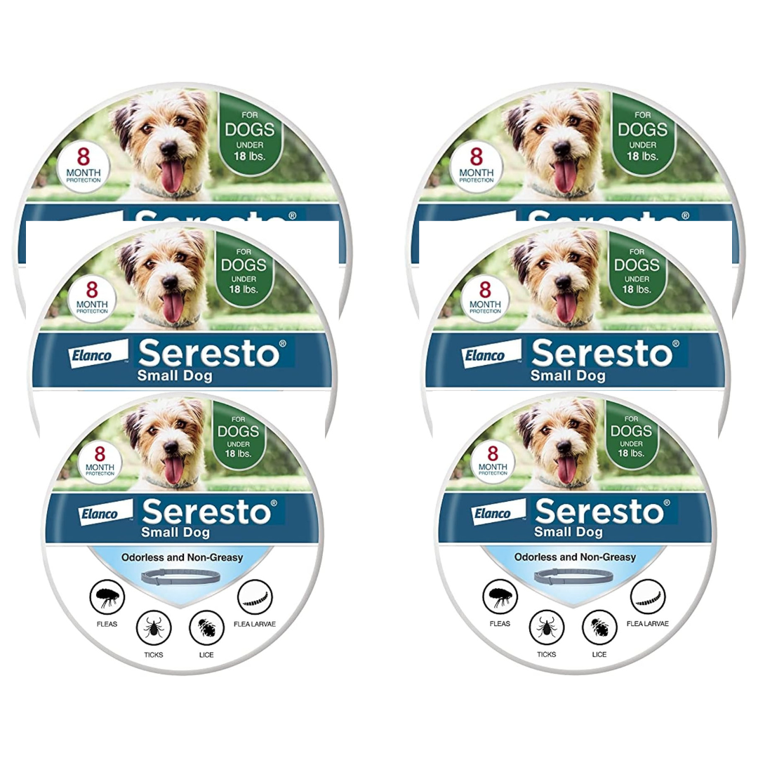 Elanco Seresto for small dogs with a dog's face on a white background