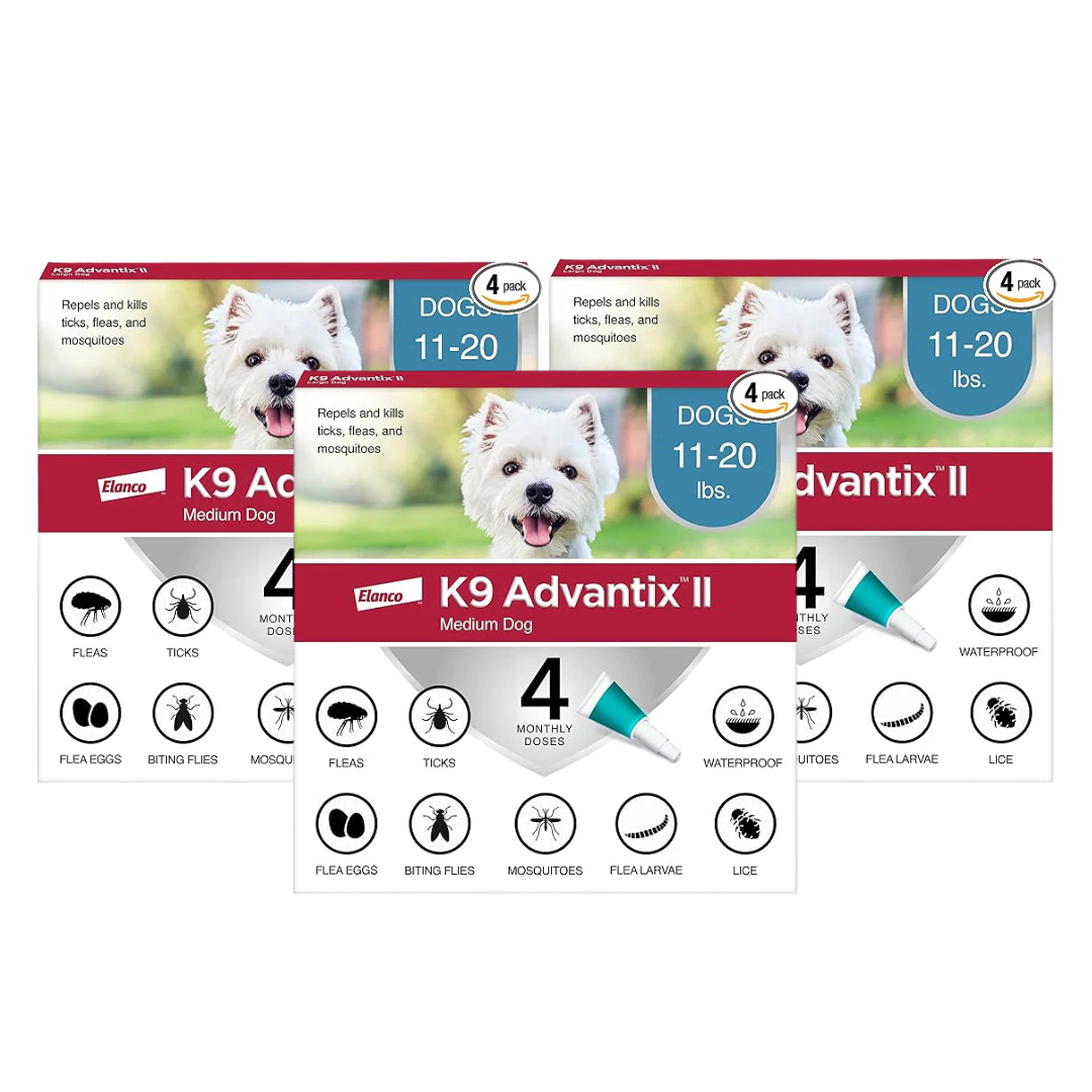K9 Advantix II Medium Dog Vet-Recommended Flea, Tick & Mosquito Treatment & Prevention | Dogs 11–20 lbs. | 4-Month Supply